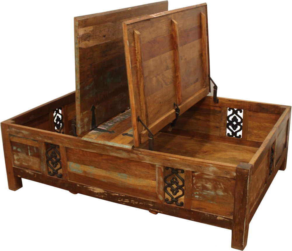 60" Green and Brown Solid Wood Distressed Lift Top Solid Coffee Table HomeRoots