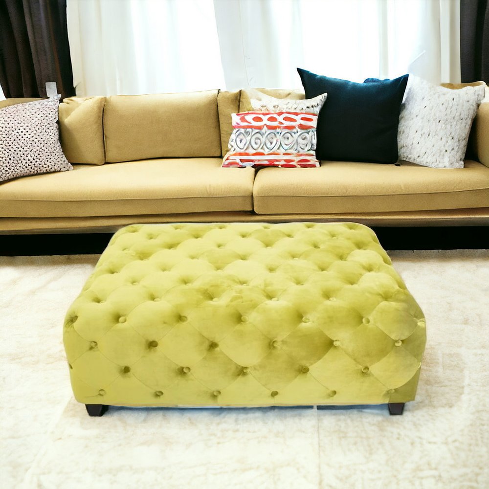 40" Green and Brown Fabric and Solid Wood Square Coffee Table HomeRoots