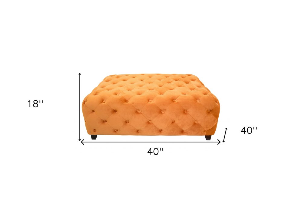 40" Orange and Brown Fabric and Solid Wood Square Coffee Table HomeRoots