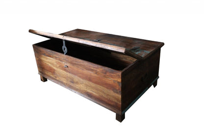 50" Brown Solid Wood Distressed Lift Top Coffee Table