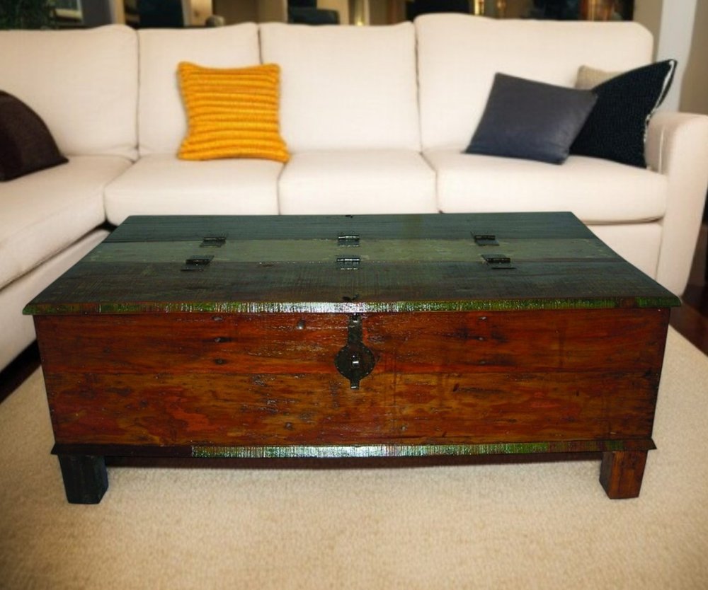 50" Brown Solid Wood Distressed Lift Top Coffee Table HomeRoots