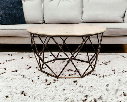 Round Mable and Iron Geometric Coffee Table