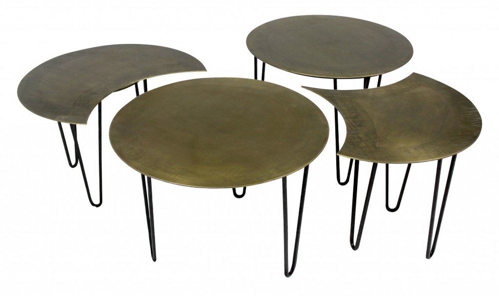 Set of Four Brass Aluminum and Metal Free Form Frame Bunching Coffee Tables HomeRoots