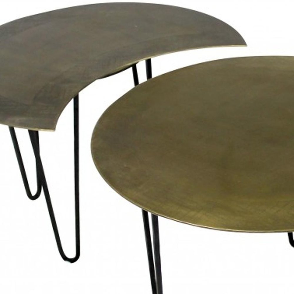 Set of Four Brass Aluminum and Metal Free Form Frame Bunching Coffee Tables HomeRoots