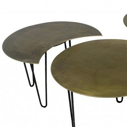 Set of Four Brass Aluminum and Metal Free Form Frame Bunching Coffee Tables HomeRoots