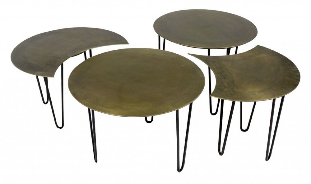 Set of Four Brass Aluminum and Metal Free Form Frame Bunching Coffee Tables HomeRoots