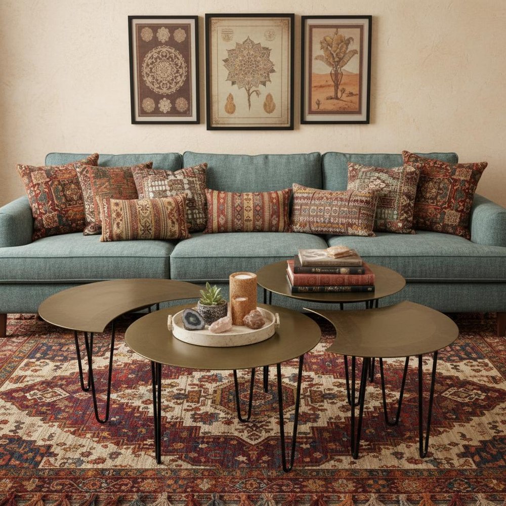 Set of Four Brass Aluminum and Metal Free Form Frame Bunching Coffee Tables HomeRoots