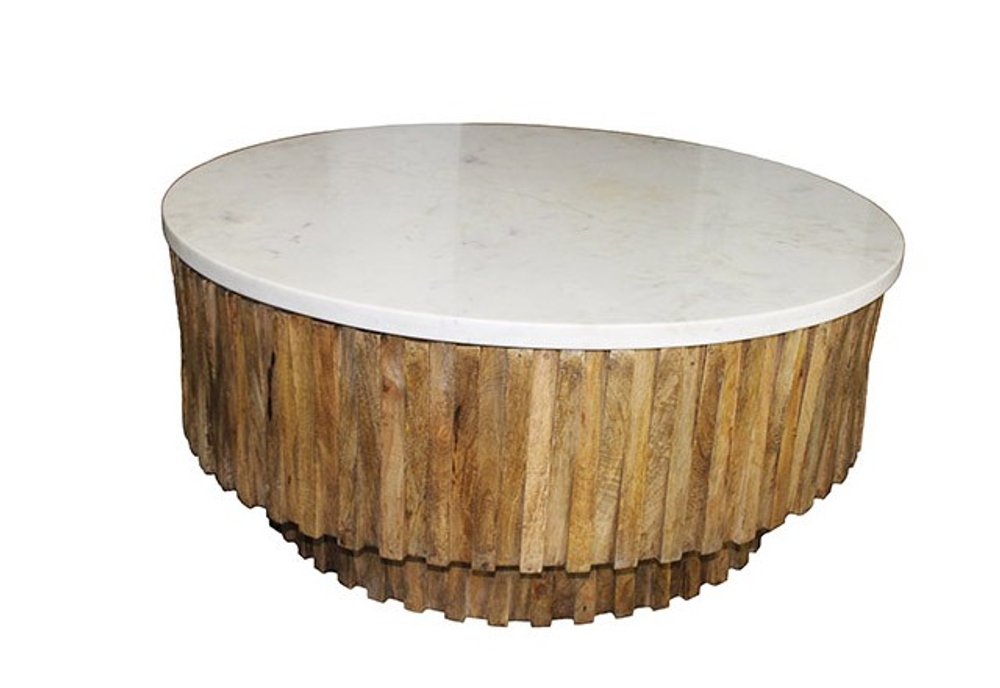 42" Ivory and Natural Genuine Marble and Solid Wood Round Solid Coffee Table HomeRoots