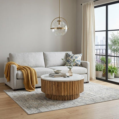 42" Ivory and Natural Genuine Marble and Solid Wood Round Solid Coffee Table HomeRoots