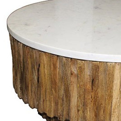 42" Ivory and Natural Genuine Marble and Solid Wood Round Solid Coffee Table HomeRoots