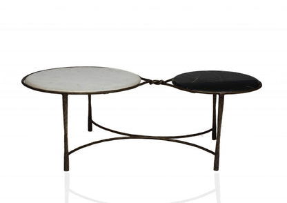 48" Black Ivory and Brass Genuine Marble and Iron Round Frame Coffee Table HomeRoots