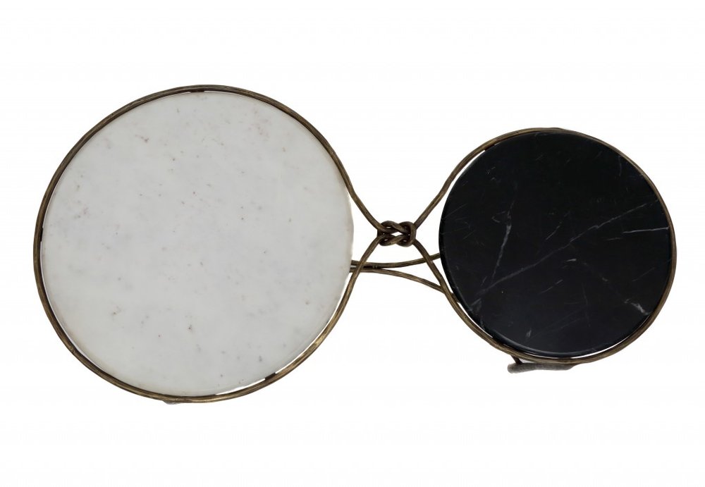48" Black Ivory and Brass Genuine Marble and Iron Round Frame Coffee Table HomeRoots