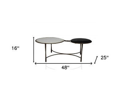48" Black Ivory and Brass Genuine Marble and Iron Round Frame Coffee Table HomeRoots