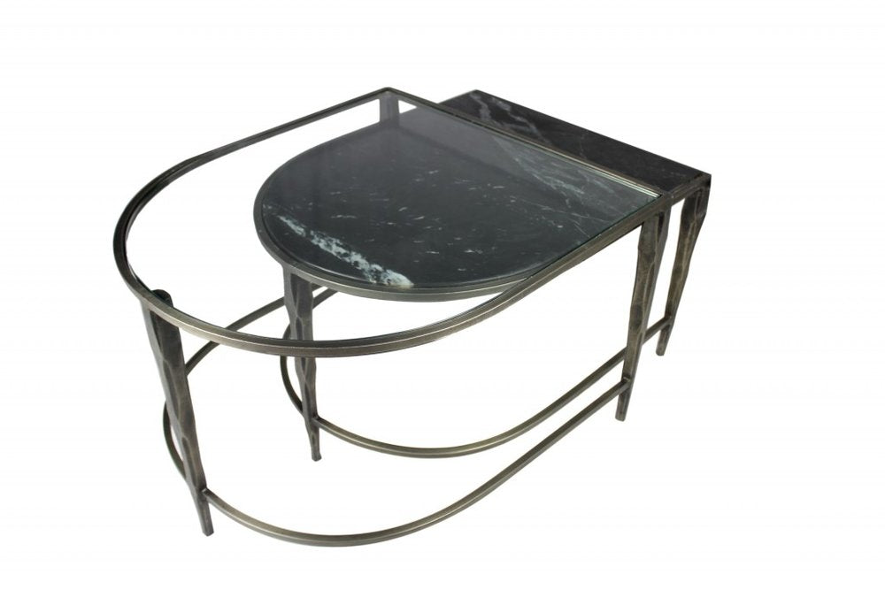 Set of Two Clear and Gold Glass and Iron Oval Frame Nested Coffee Tables HomeRoots