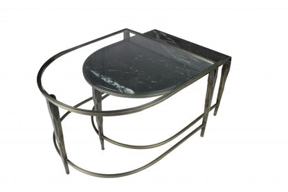 Set of Two Clear and Gold Glass and Iron Oval Frame Nested Coffee Tables HomeRoots