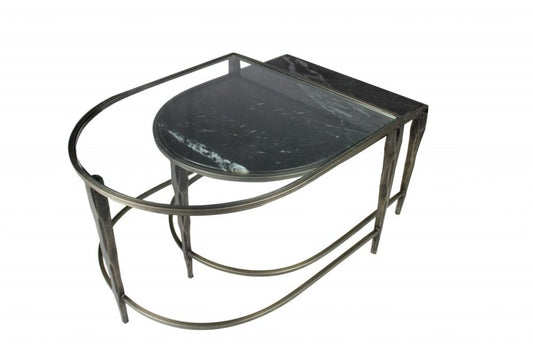 Set of Two Clear and Gold Glass and Iron Oval Frame Nested Coffee Tables HomeRoots