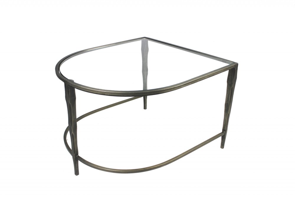 Set of Two Clear and Gold Glass and Iron Oval Frame Nested Coffee Tables HomeRoots