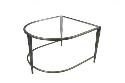 Set of Two Clear and Gold Glass and Iron Oval Frame Nested Coffee Tables HomeRoots
