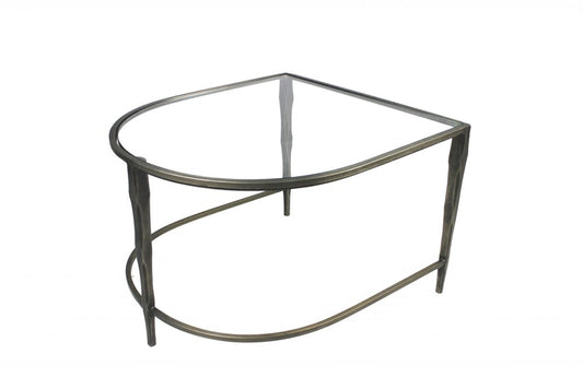 Set of Two Clear and Gold Glass and Iron Oval Frame Nested Coffee Tables HomeRoots
