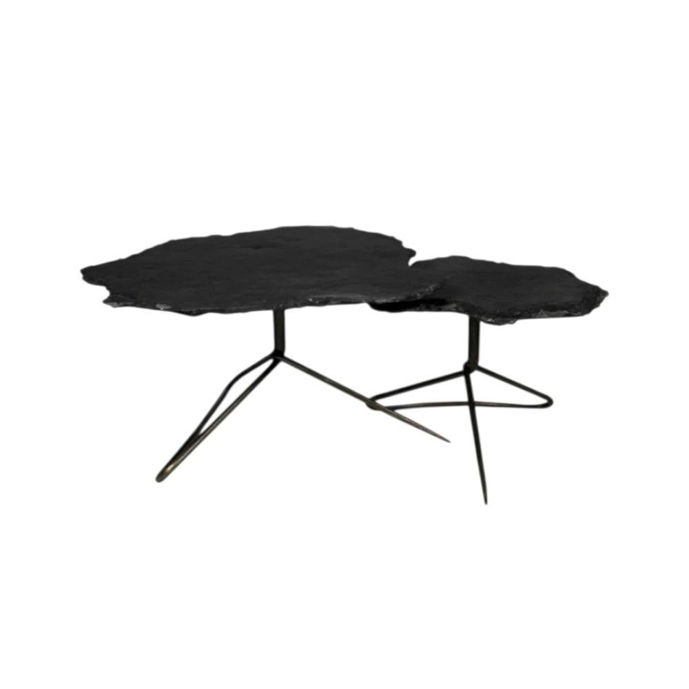Set of Two Brown Stone and Iron Free Form Bunching Coffee Tables HomeRoots