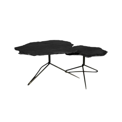 Set of Two Brown Stone and Iron Free Form Bunching Coffee Tables HomeRoots
