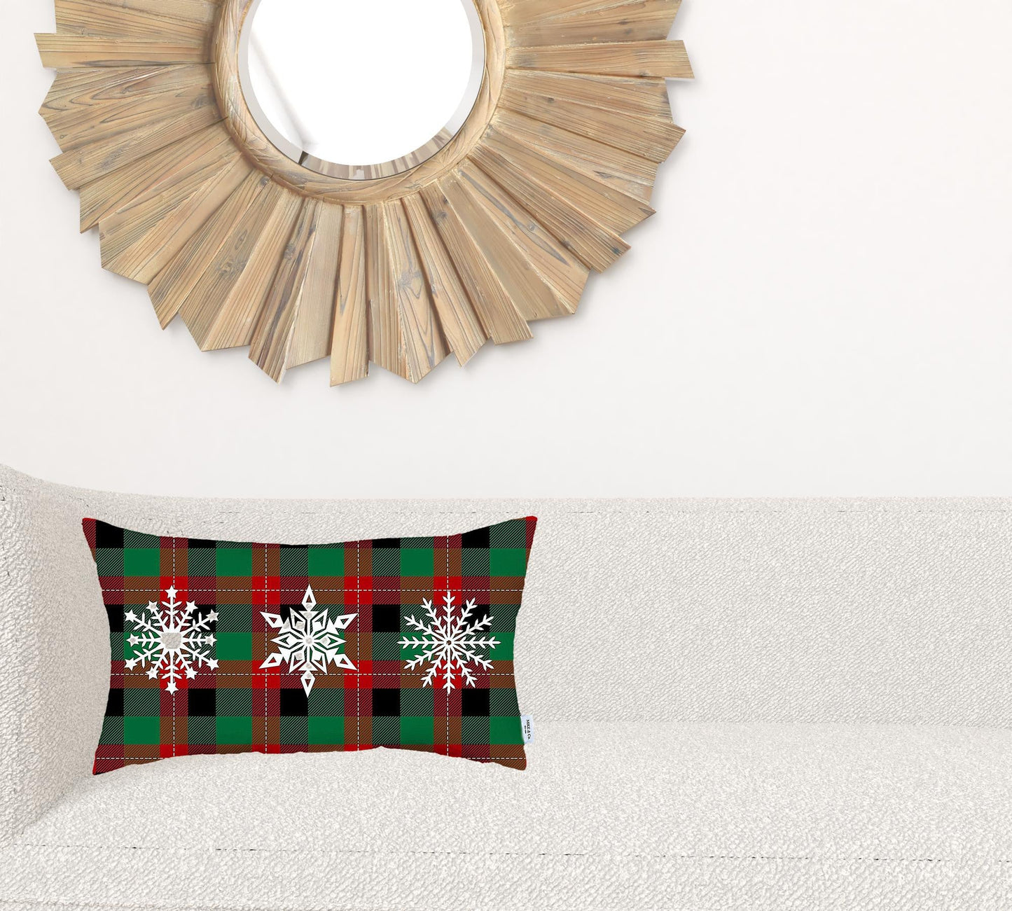 Christmas Snowflake Trio Plaid Lumbar Throw Pillow FurniFindUSA