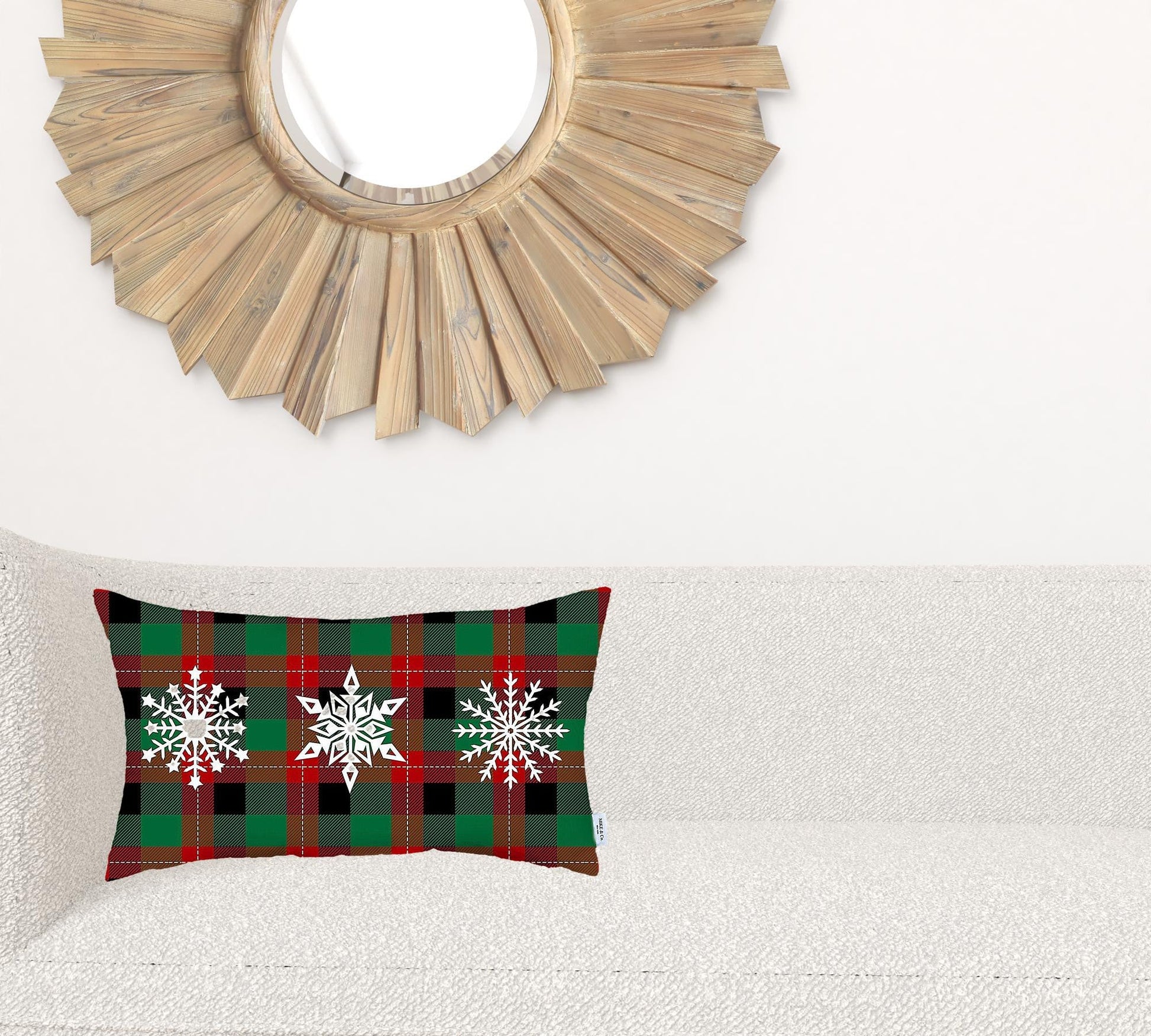 Christmas Snowflake Trio Plaid Lumbar Throw Pillow FurniFindUSA