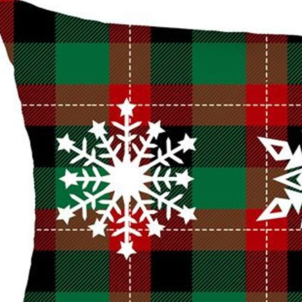 Set of 2 Christmas Snowflake Trio Plaid Lumbar Throw Pillows FurniFindUSA