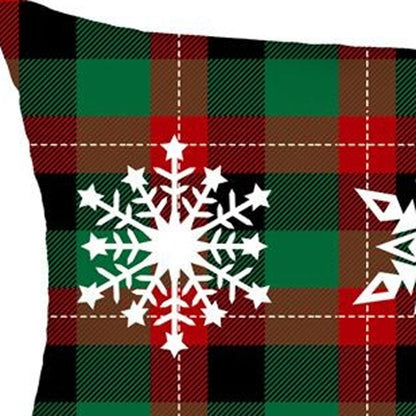 Set of 2 Christmas Snowflake Trio Plaid Lumbar Throw Pillows FurniFindUSA