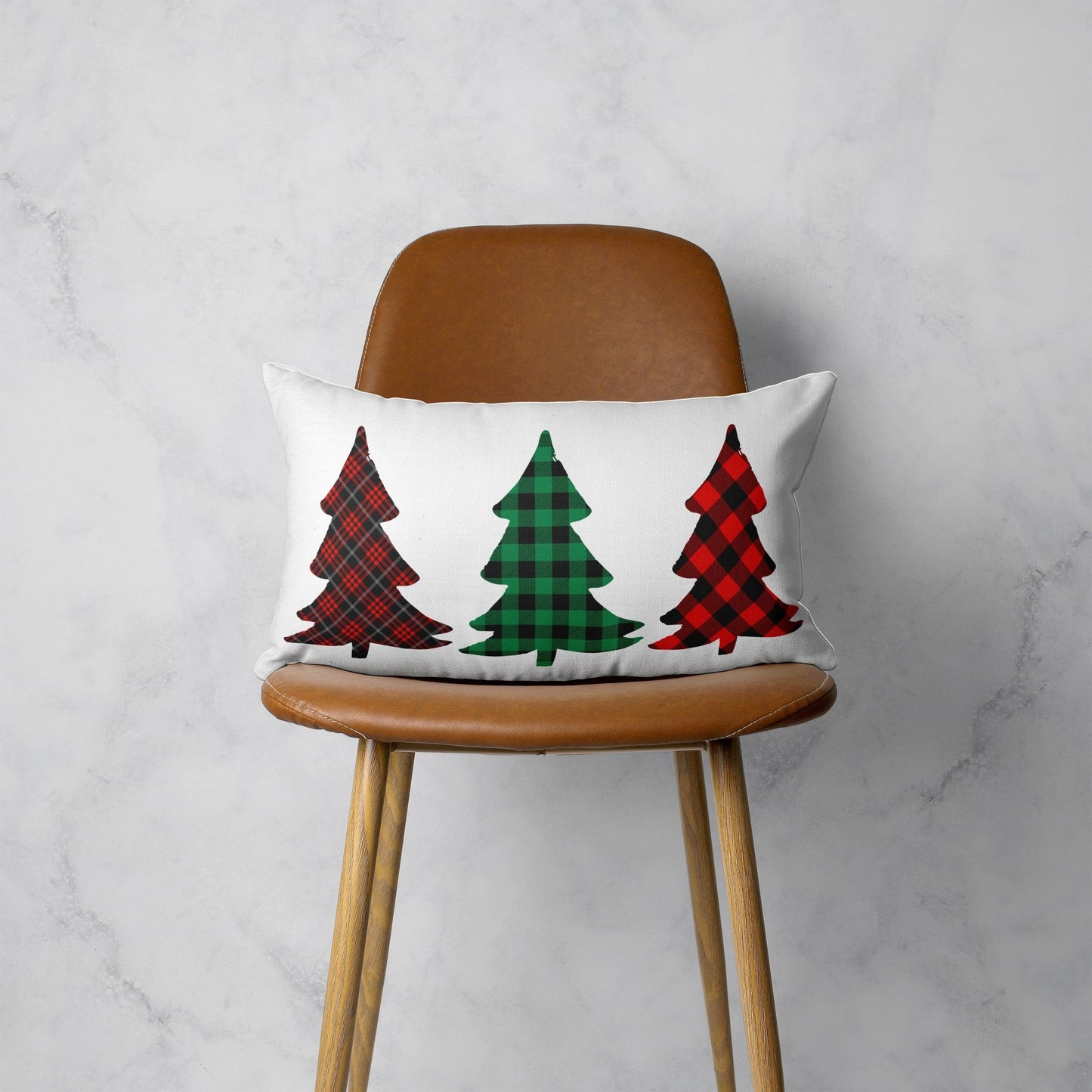 Christmas Tree Trio Plaid Lumbar Throw Pillow FurniFindUSA
