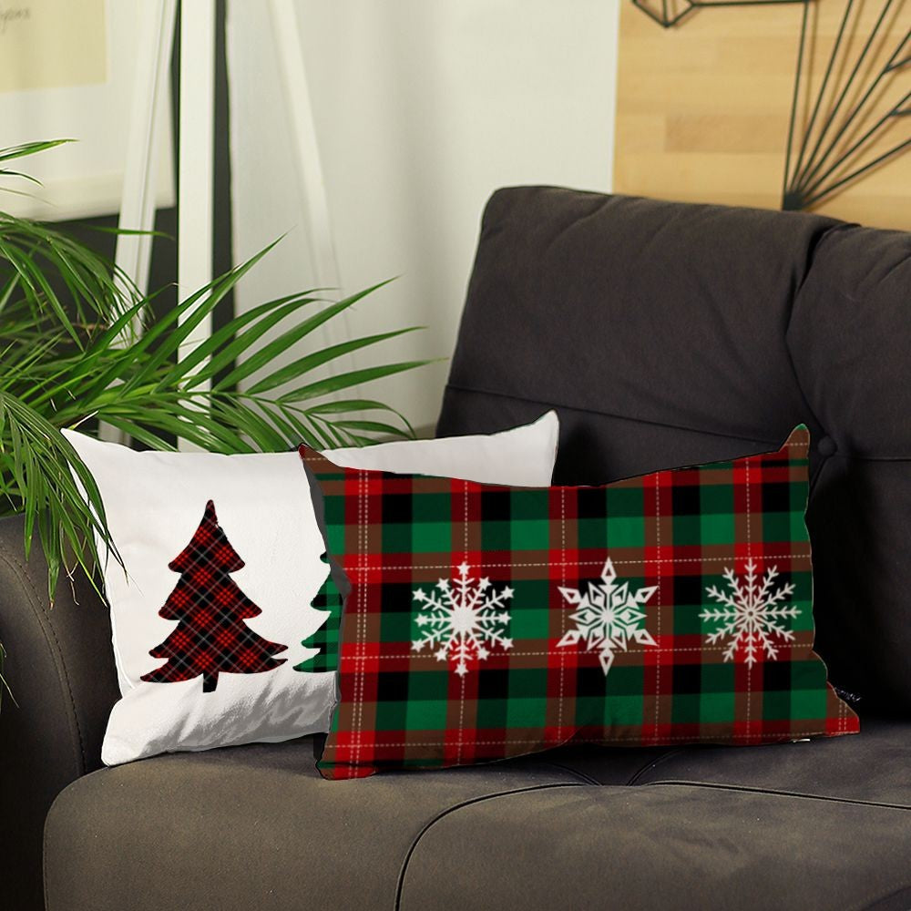 Set of 2 Christmas Plaid Lumbar Decorative Pillows FurniFindUSA