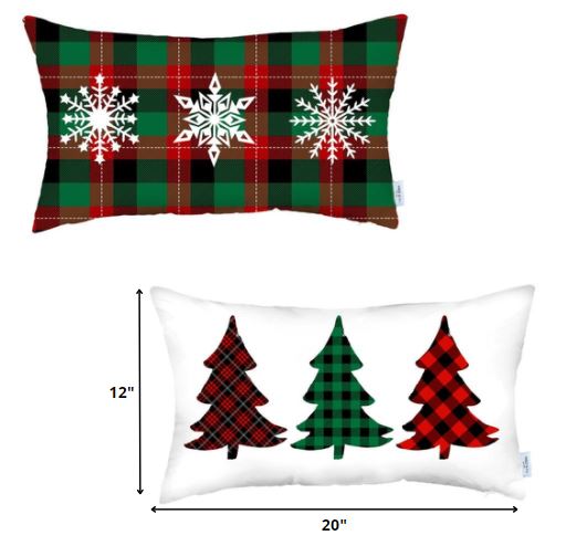 Set of 2 Christmas Plaid Lumbar Decorative Pillows FurniFindUSA