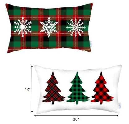 Set of 2 Christmas Plaid Lumbar Decorative Pillows FurniFindUSA