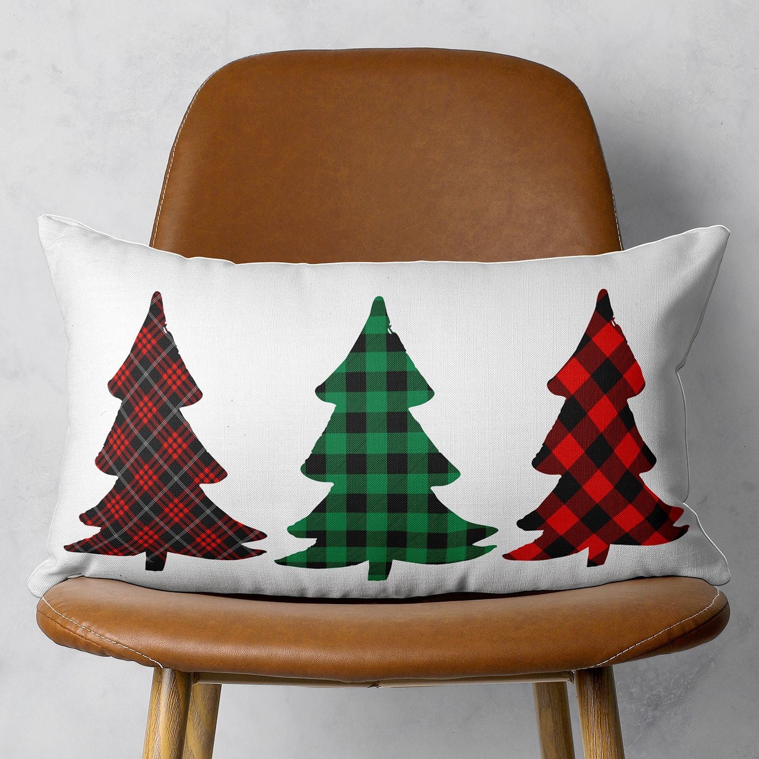 Christmas Tree Trio Plaid Lumbar Pillow Cover FurniFindUSA