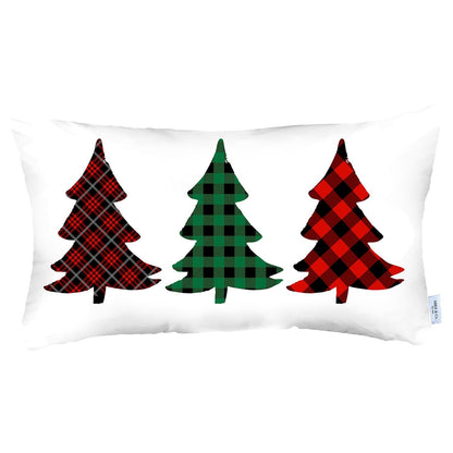 Christmas Tree Trio Plaid Lumbar Pillow Cover FurniFindUSA