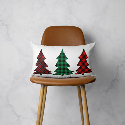 Christmas Tree Trio Plaid Lumbar Pillow Cover FurniFindUSA