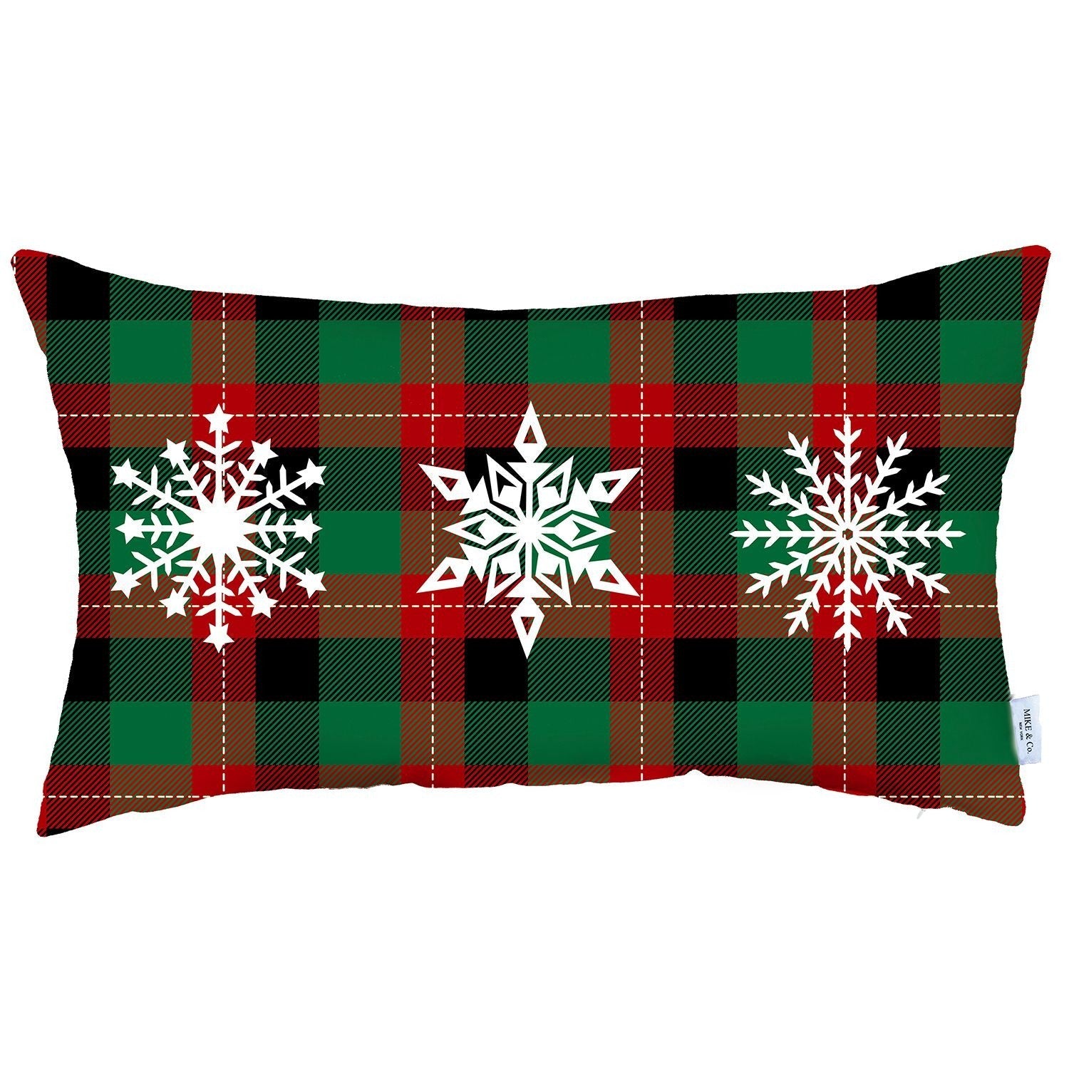 Christmas Snowflake Trio Plaid Lumbar Pillow Cover FurniFindUSA