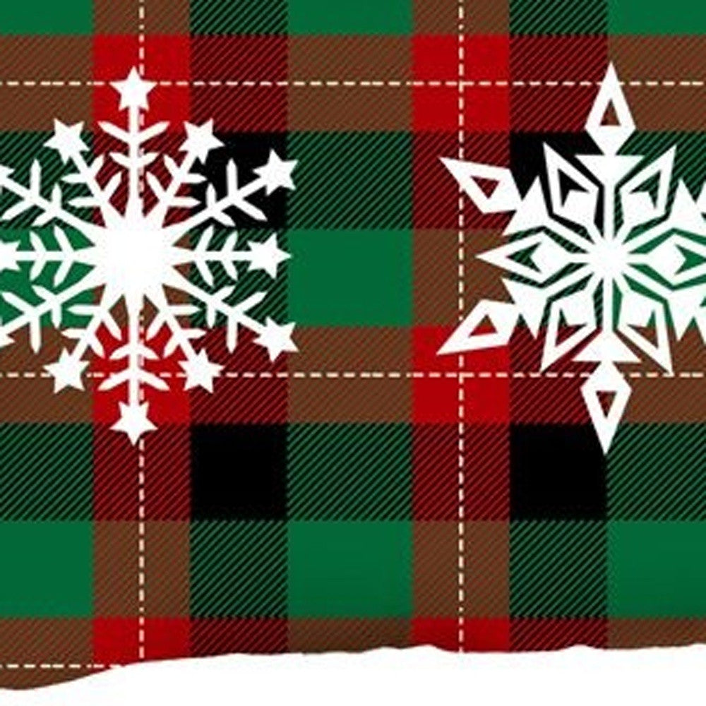 Set of 2 Christmas Snowflake Trio Plaid Lumbar Pillow Covers FurniFindUSA