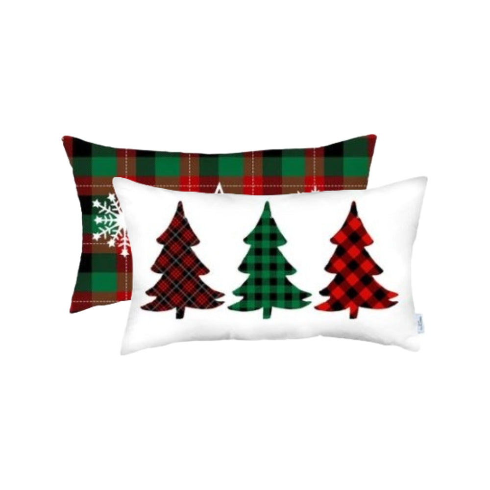 Set of 2 Christmas Plaid Lumbar Decorative Pillow Covers FurniFindUSA