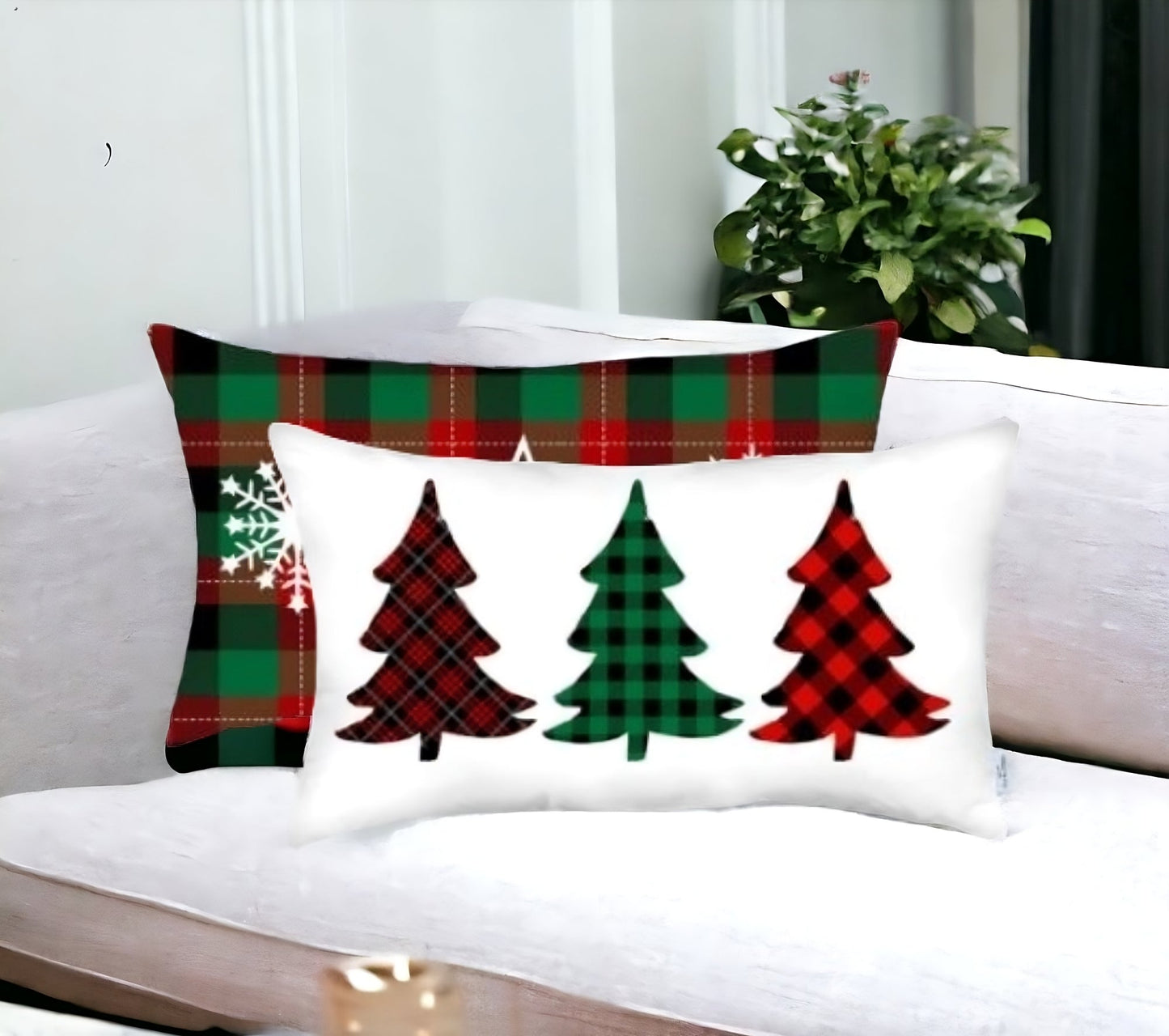 Set of 2 Christmas Plaid Lumbar Decorative Pillow Covers FurniFindUSA