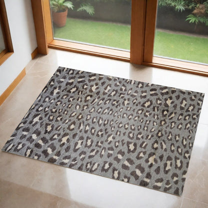 2' X 3' Gray and Brown Cheetah Washable Floor Mat - 63.0" (L) x 63.0" (W) x 0.5" (H)