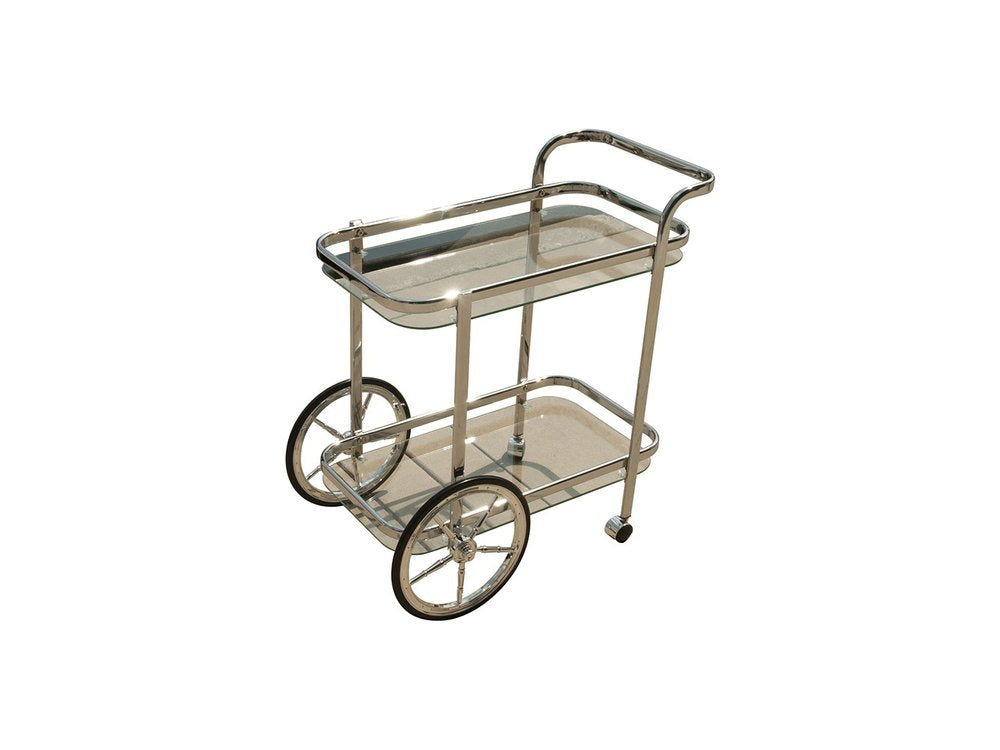 28" Silver Metal And Glass Rolling Trolley Bar Cart HomeRoots