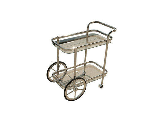 28" Silver Metal And Glass Rolling Trolley Bar Cart HomeRoots