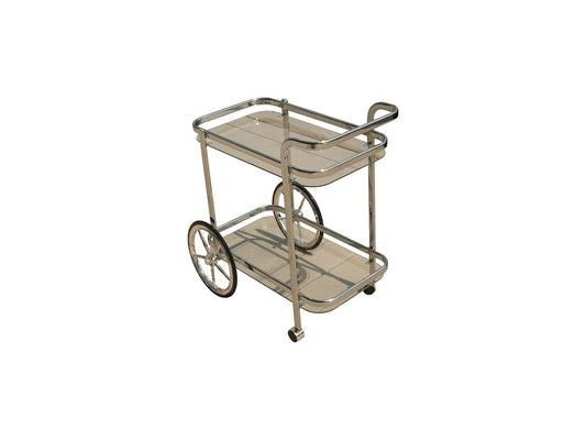 28" Silver Metal And Glass Rolling Trolley Bar Cart HomeRoots