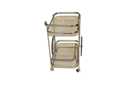 28" Silver Metal And Glass Rolling Trolley Bar Cart HomeRoots