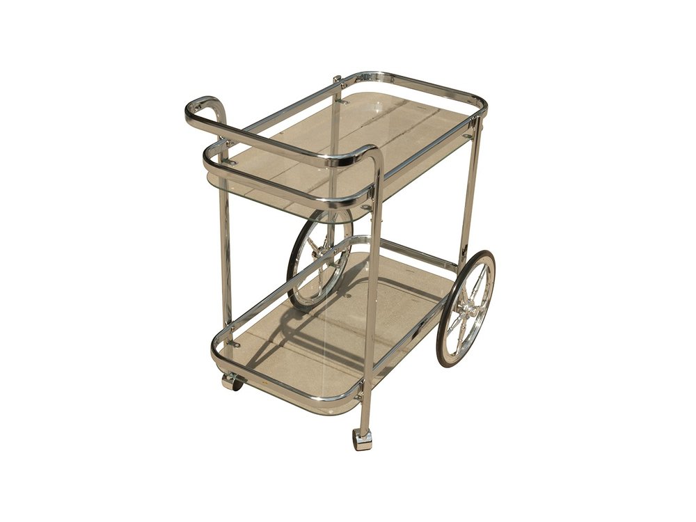 28" Silver Metal And Glass Rolling Trolley Bar Cart HomeRoots