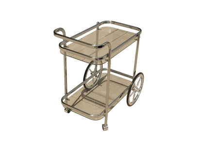 28" Silver Metal And Glass Rolling Trolley Bar Cart HomeRoots
