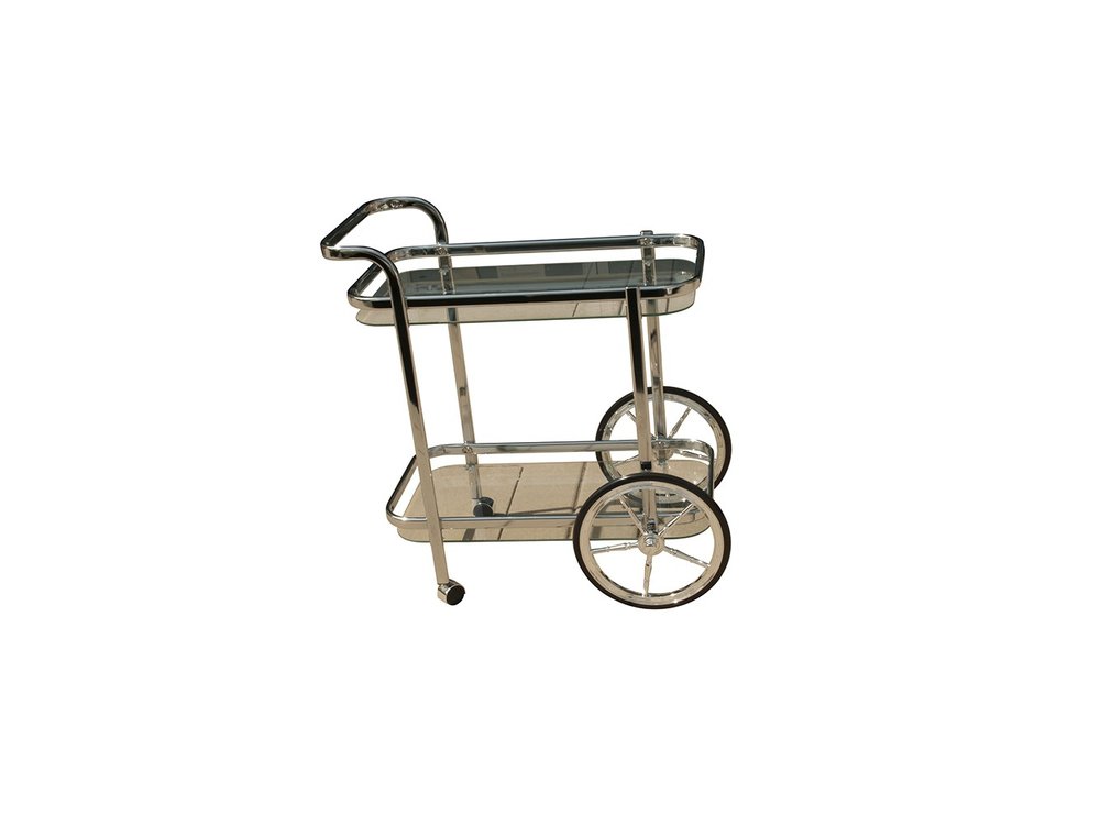 28" Silver Metal And Glass Rolling Trolley Bar Cart HomeRoots