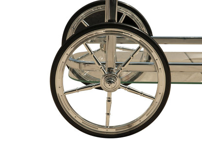 28" Silver Metal And Glass Rolling Trolley Bar Cart HomeRoots