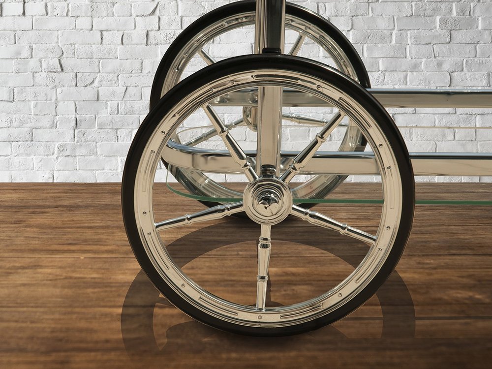 28" Silver Metal And Glass Rolling Trolley Bar Cart HomeRoots